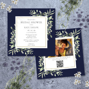 Invitation Photo Marine Blue Green Code QR Fête des mariées