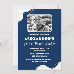Invitation Photo Marine Blue White Men 96e anniversaire