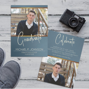 Invitation Photo Masculine moderne bleue