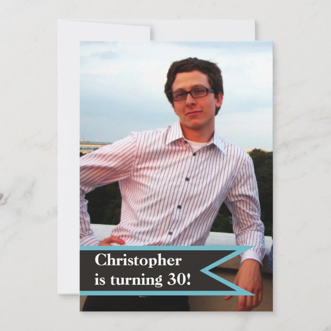 Invitation Photo masculine moderne de 30e anniversaire simple (Devant)
