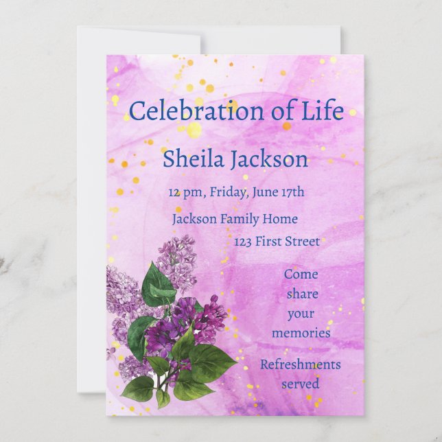 Invitation Photo Memorial Aquarelle Lilac Garden Flower (Devant)
