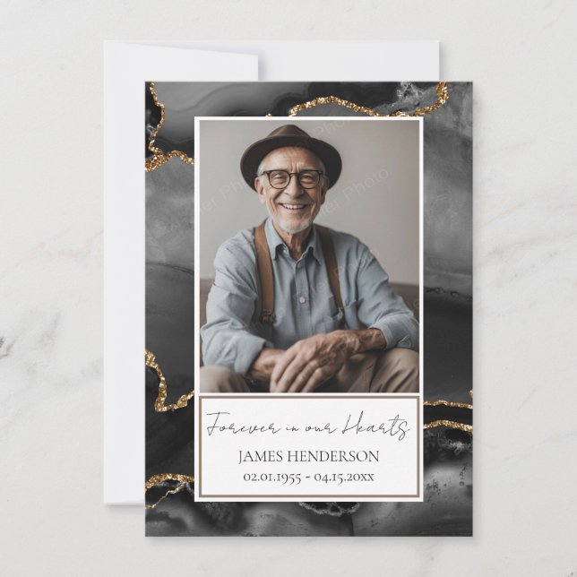 Invitation photo Memorial Black and Gold (Devant)