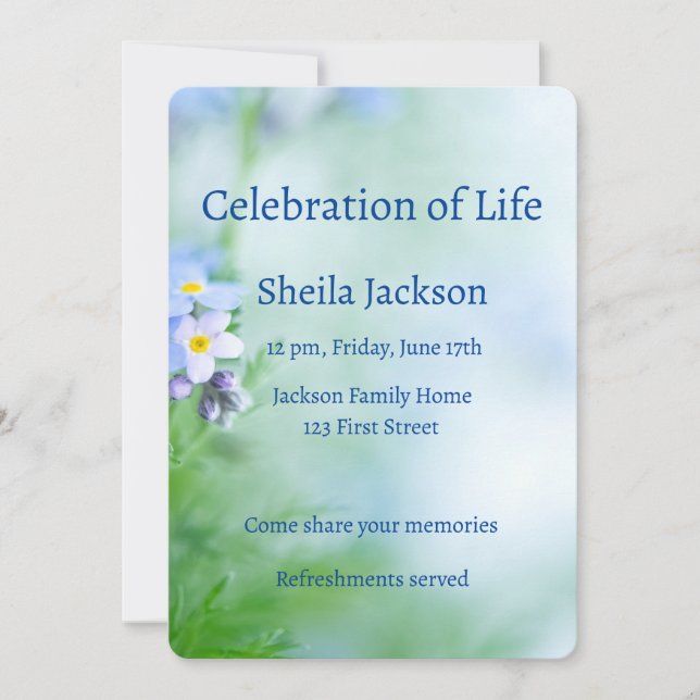 Invitation Photo Memorial Custom Oubliez-moi-pas Fleurs (Devant)