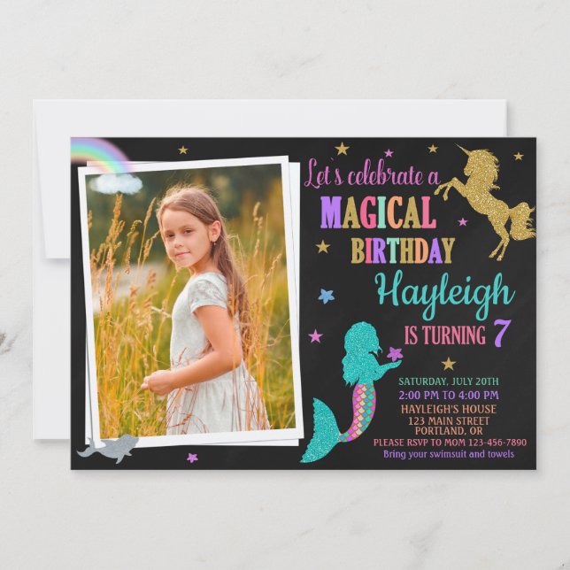 Invitation Photo Mermaid et l'invitation d'anniversaire Unico (Devant)