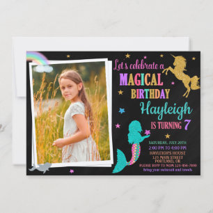 Invitation Photo Mermaid et l'invitation d'anniversaire Unico