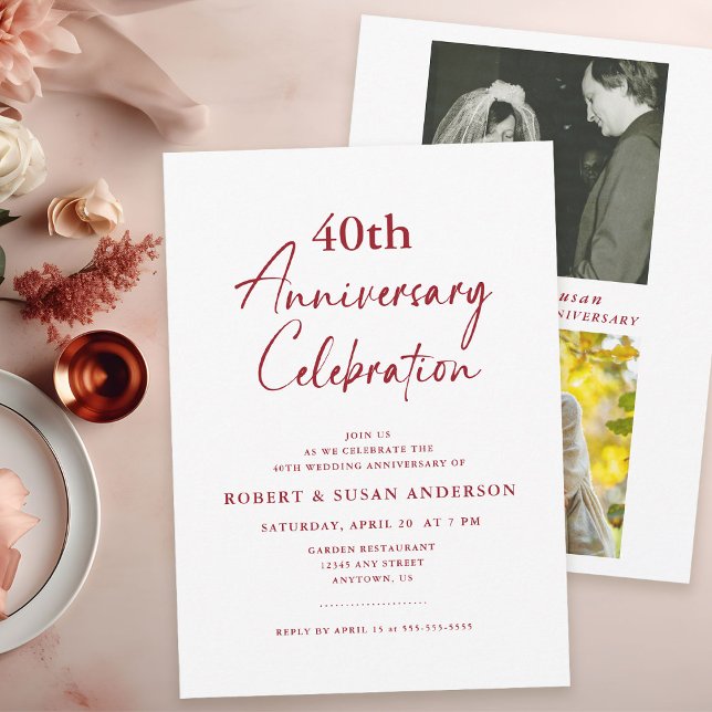 Invitation Photo minimale moderne 40e anniversaire de Mariage (Créateur téléchargé)