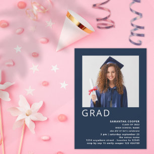 Invitation Photo minimaliste 2022 Graduation Navy Blue