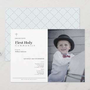 Invitation Photo minimaliste Blue Boy Première Communion Sain