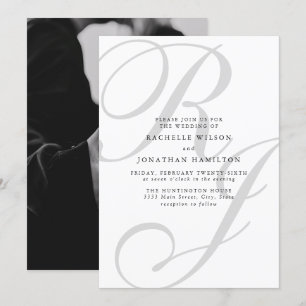 Invitation Photo minimaliste chic noir Mariage Monogramme bla
