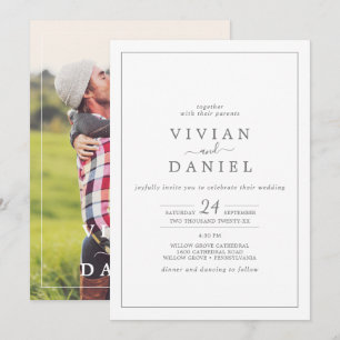 Invitation Photo minimaliste en argent sur le Mariage arrière