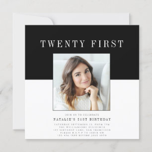 Invitation Photo minimaliste moderne 21e anniversaire