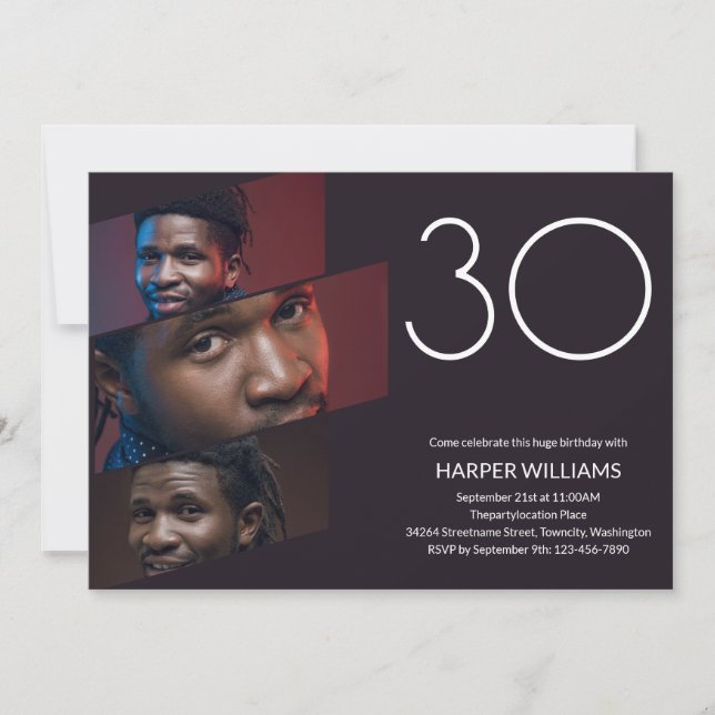 Invitation Photo minimaliste moderne 30e anniversaire (Devant)