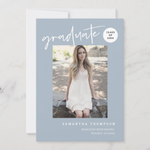 Invitation Photo minimaliste moderne Dusty Blue School Grad P