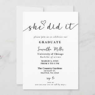 Invitation Photo Minimaliste Moderne Elle L'A Fait Diplôme