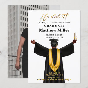 Invitation Photo Minimaliste Moderne Il L'A Fait Diplôme