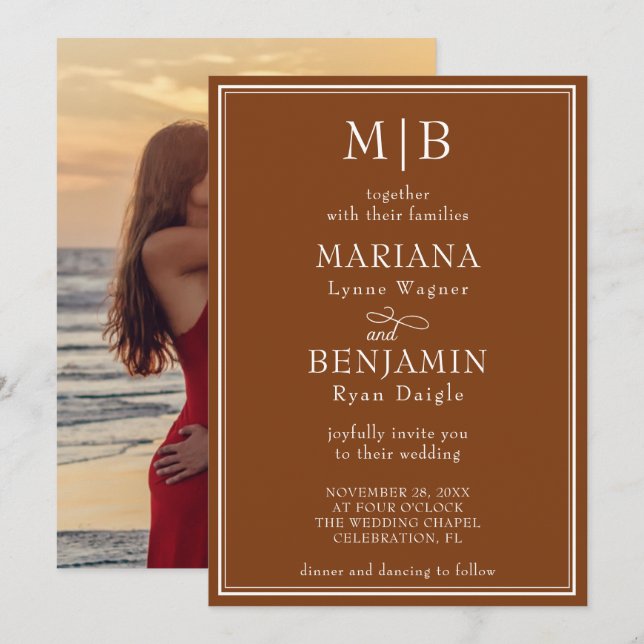 Invitation Photo minimaliste moderne Mariage Brown (Devant / Derrière)