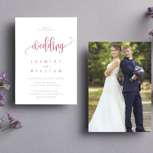 Invitation Photo minimaliste moderne   Mariage rouge magenta