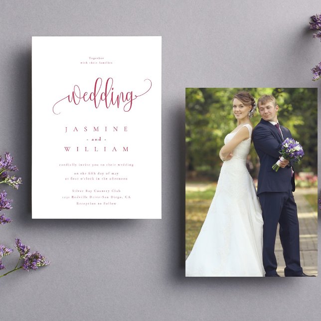 Invitation Photo minimaliste moderne | Mariage rouge magenta (Créateur téléchargé)