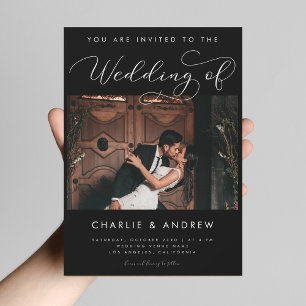 Invitation Photo minimaliste moderne Qr Code Mariage noir