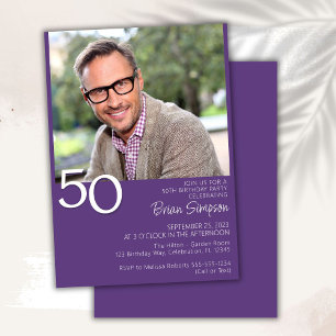 Invitation Photo Minimaliste moderne violet 50e anniversaire