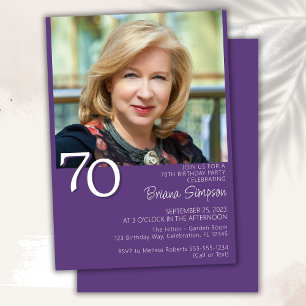 Invitation Photo Minimaliste moderne violet 70e anniversaire