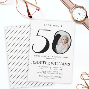 Invitation Photo minimaliste noir blanc 50e anniversaire