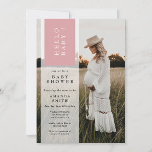 Invitation Photo Minimaliste rose fille Bonjour Baby shower