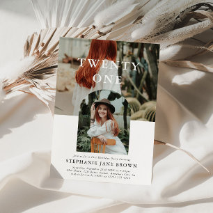 Invitation Photo minimaliste stylish VINGT ET UN 21e annivers