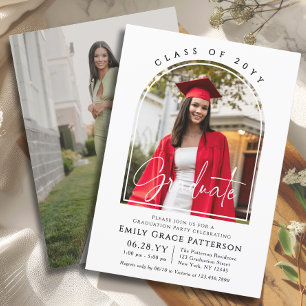 Invitation Photo Modern Arch Graduate Script Graduate Party