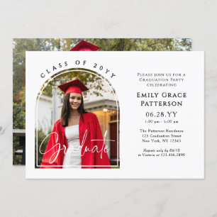 Invitation Photo Modern Arch Graduate Script Graduate Party