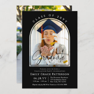 Invitation Photo Modern Arch Graduate Script Graduate Party