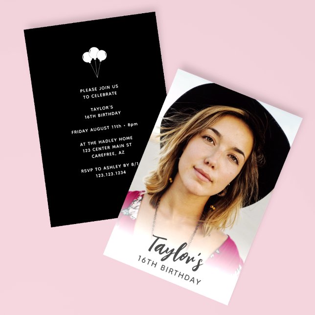 Invitation Photo moderne 16e anniversaire (Créateur téléchargé)