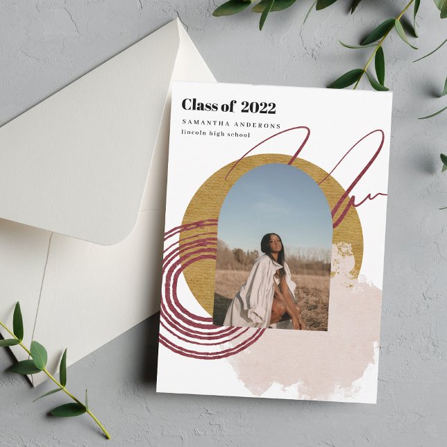 Invitation Photo Moderne Abstraite Gold Et Rose Graduate (Créateur téléchargé)