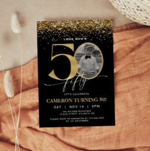 Invitation Photo Moderne Anniversaire 50 Ans Paill