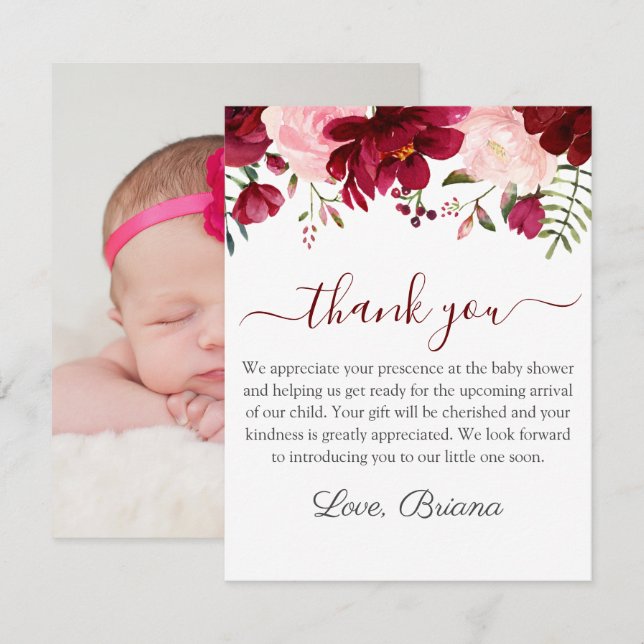 Invitation Photo Moderne Aquarelle Floral Girl Baby shower da (Devant / Derrière)