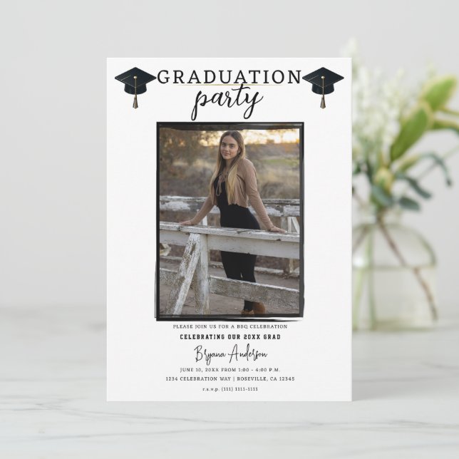 Invitation Photo moderne Black Frame Trendy Graduation Party (Debout devant)