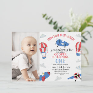 Invitation Photo moderne Blue Comment le temps vole 1er anniv