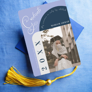 Invitation Photo moderne Bold Marine Bleu Diplôme islamique