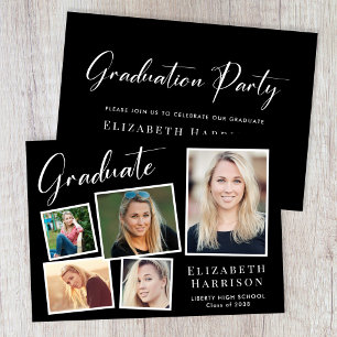 Invitation Photo moderne Collage Black Graduation Party