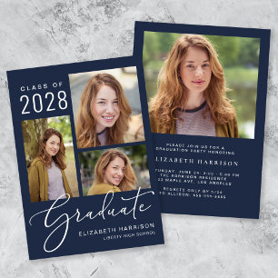 Invitation Photo moderne Collage Blue Graduation Party