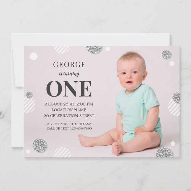 Invitation Photo moderne Cute Custom Baby 1er anniversaire (Devant)