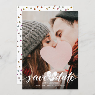 Invitation Photo moderne Enregistrer la date Script Coeur Con