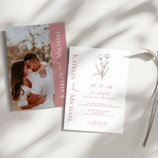 Invitation Photo moderne Floral Mauve Mariage