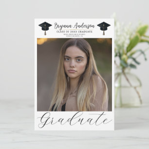 Invitation Photo Moderne Graduate Black Gold Cap Graduation