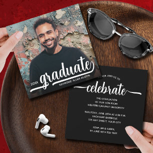 Invitation Photo moderne Graduation noire