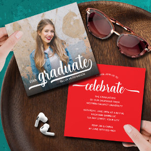 Invitation Photo moderne Graduation rouge