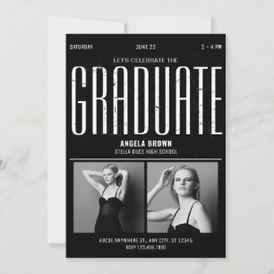 Invitation Photo moderne Grunge noir blanc graduation