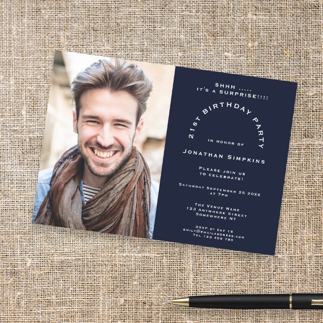 Invitation Photo moderne Homme 21e Parti surprise Marine (Créateur téléchargé)