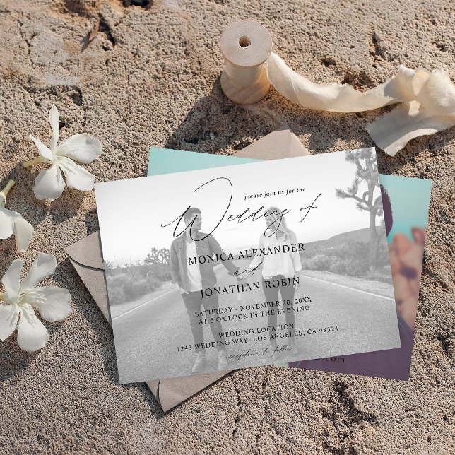 Invitation Photo moderne Horizontal 4 Mariage noir et blanc (Créateur téléchargé)
