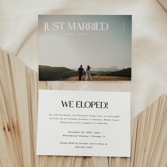 Invitation Photo moderne 'Juste Marié' Mariage après la fête (Créateur téléchargé)